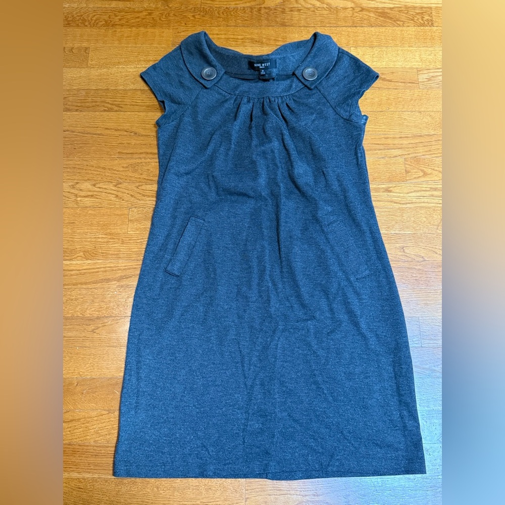 Nine West Dark Gray Midi Dress with Button Detail